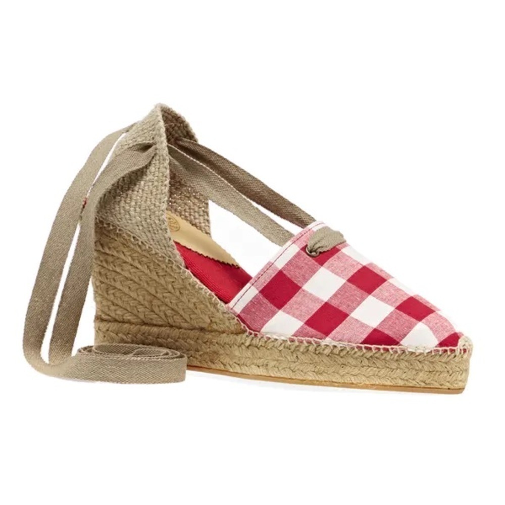 New Penelope Chilvers Valenciana Wedge Gingham Plaid Espadrille Sandals Shoes